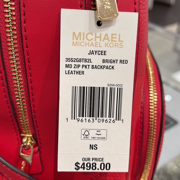 MICHAEL KORS JAYCEE MEDIUM ZIP POCKET BACKPACK COLOR: Bright Red NWT - Picture 16 of 16